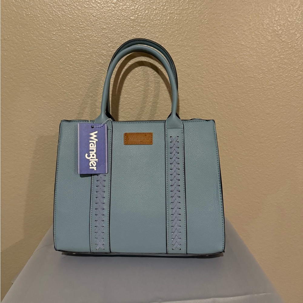 Wrangler Dusty Blue 3-in-1 Satchel Tote Purse w/ Crossbody Bag & Wristlet Wallet
